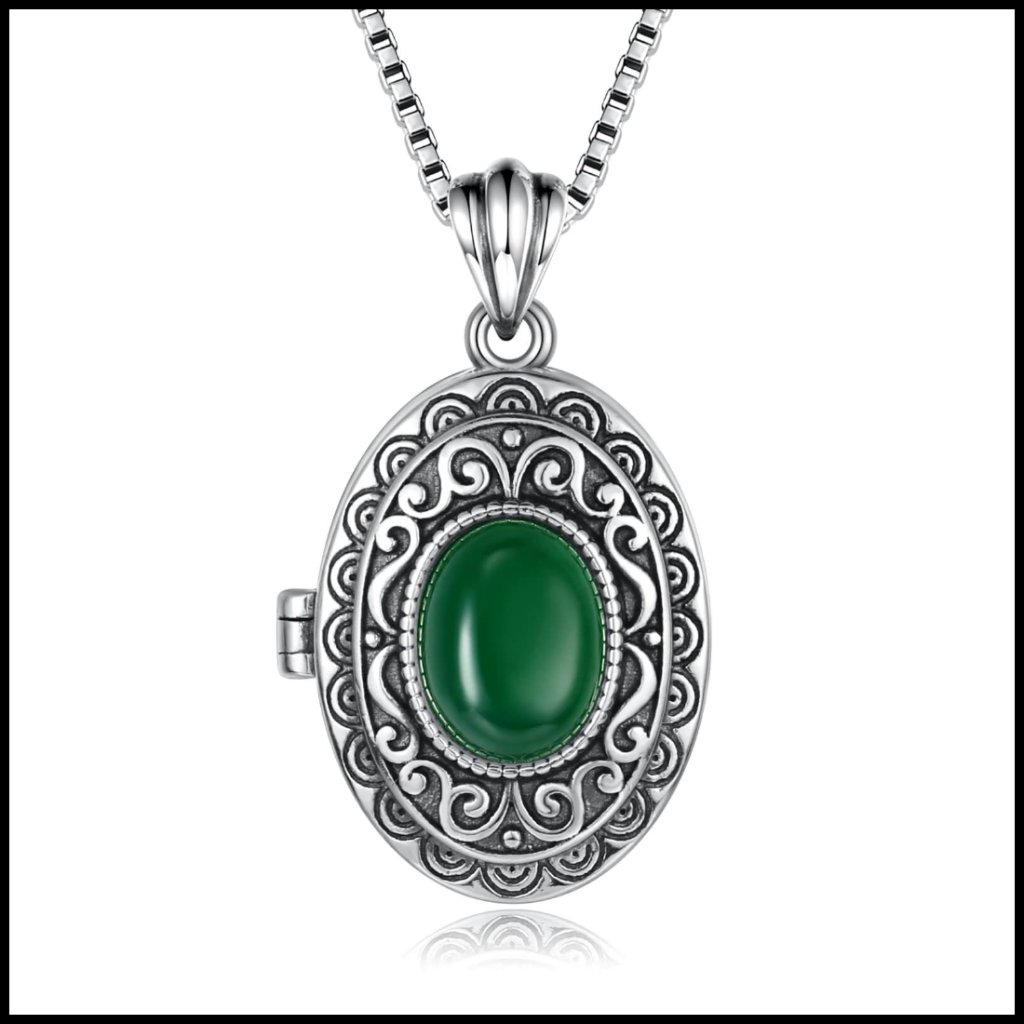 Sterling Silver Locket Necklace Vintage Style Oval Pendant Holds Photos
